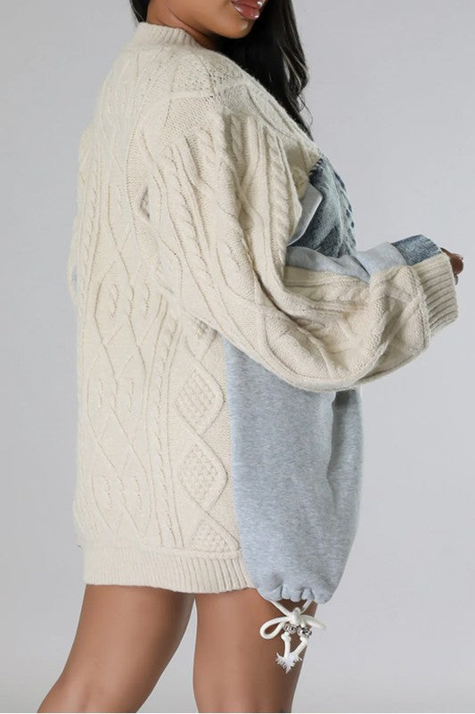 Cable Knit Denim Sweater Dress
