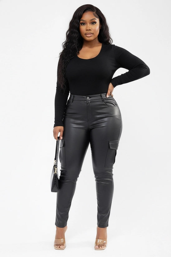 Plus Size Faux Leather Cargo Pants