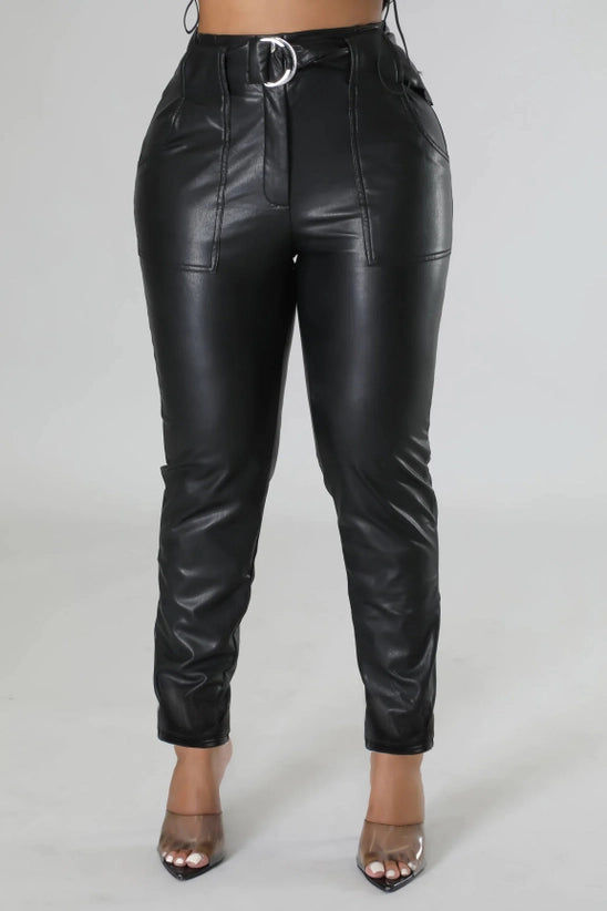 Faux Leather Belted Pants