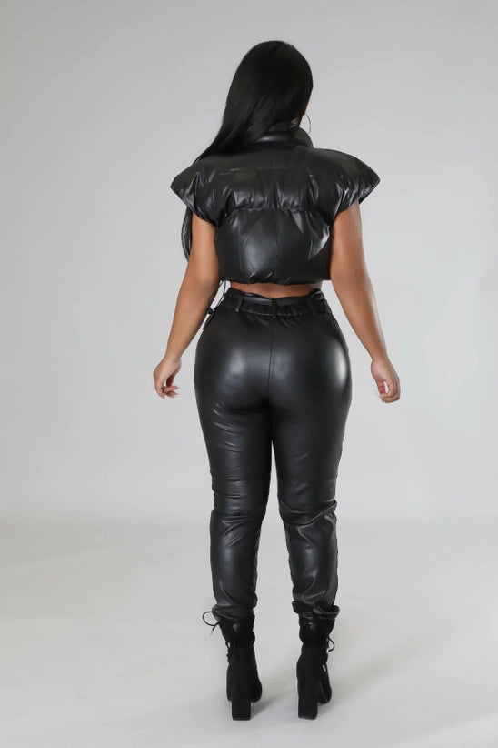 Faux Leather Belted Pants