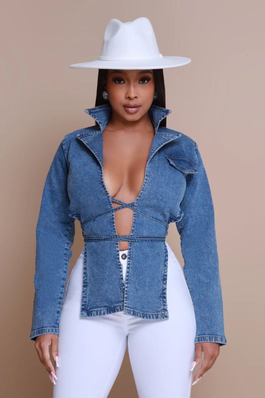 Deep V Denim Statement Top